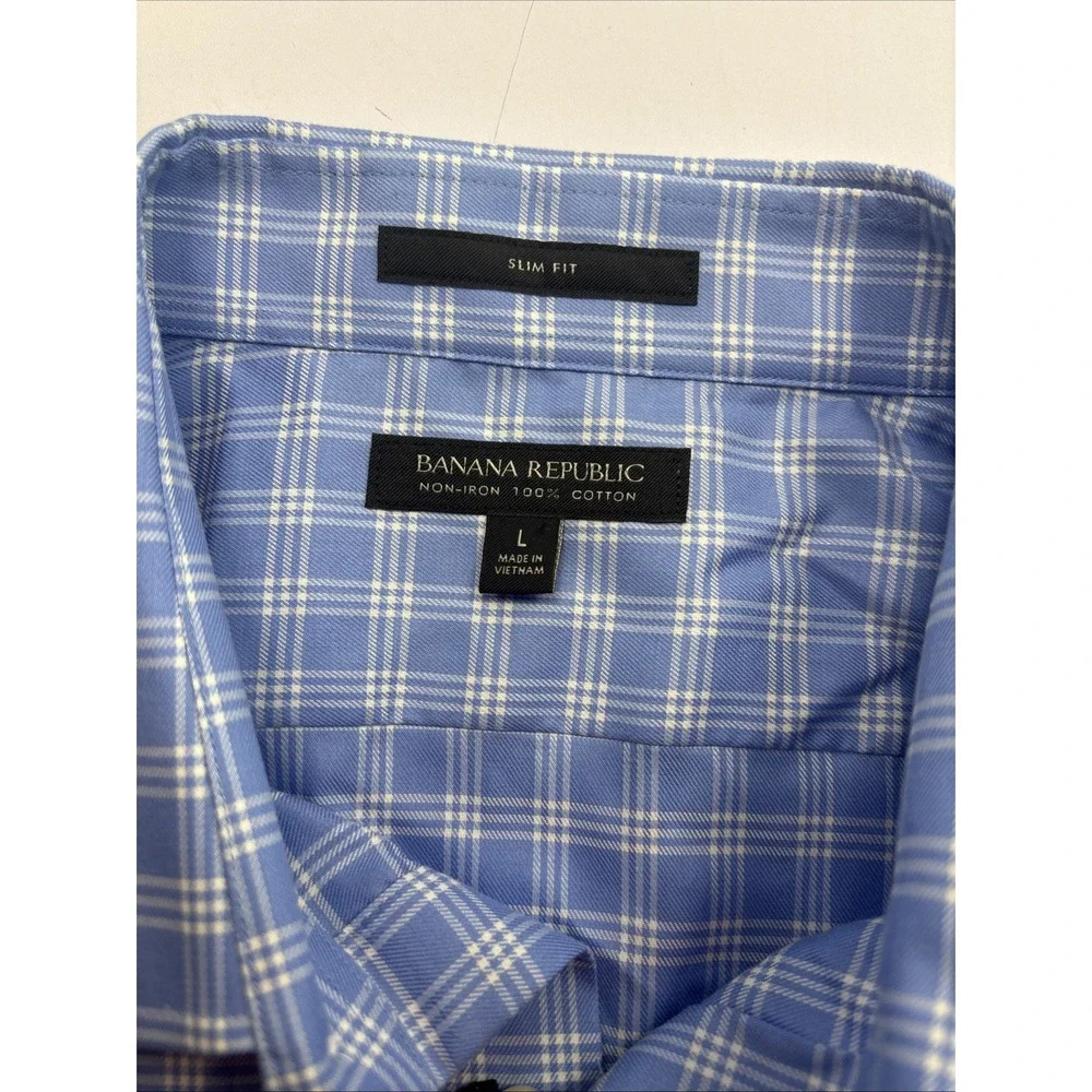 NWT Banana Republic Long Sleeve Button Up Shirt Men's Large Plaid Blue Cotton‎